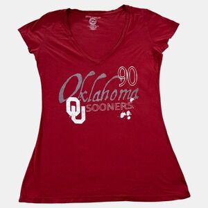 STEP AHEAD Shirt Red Oklahoma Sooners OU‎ Graphic Print V-neck Women's Size XL